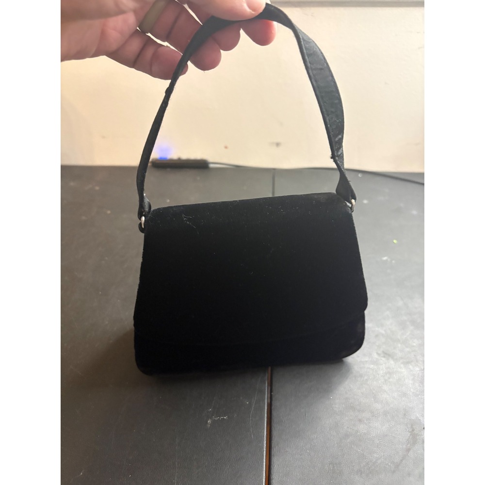 Carla Marchi Black Velvet Evening Bag Vintage Top Handle Mini Purse with Mirror